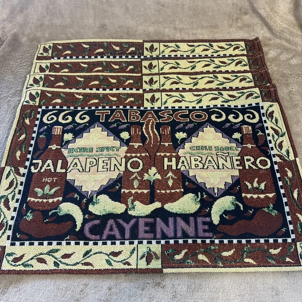 4 Chili Pepper Mexican Tapestry Placemats 18.5x12.5 Tabasco Jalapeno Habanero‎